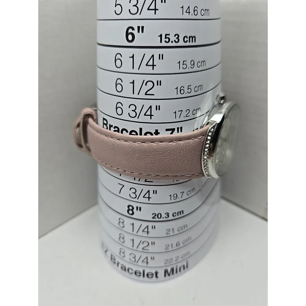 Skagen 586SSLP Womens Day Date Watch MOP Crystal Bezel Pink Leather New Battery
